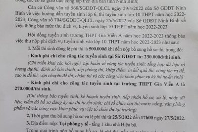 THÔNG BÁO THU PHÍ DỊCH VỤ TUYỂN SINH KÌ THI TUYỂN SINH VÀO LỚP 10 NĂM HỌC 2022 – 2023