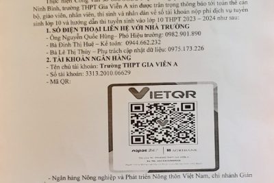 THÔNG BÁO  Số tài khoản nộp phí dịch vụ tuyển sinh lớp 10  năm học 2023-2024