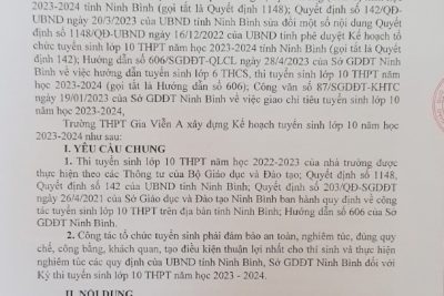 Thông báo kế hoạch tuyển sinh 10 của Trường THPT Gia Viễn A, năm học 2023 – 2024