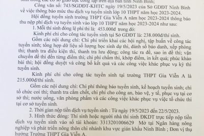 Thong báo về việc thu phí dịch vụ tuyển sinh kỳ thi tuyển sinh vào lớp 10 năm học 2023 – 2024 trường THPT Gia Viễn A