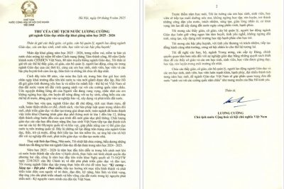 Thư của Chủ tịch nước Lương Cường gửi ngành Giáo dục nhân dịp khai giảng năm học 2025-2026