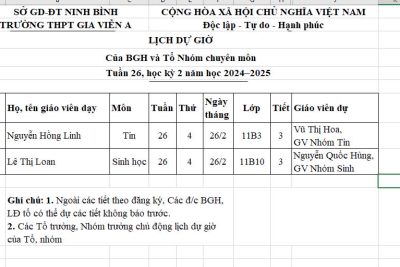 Lịch dự giờ của BGH và tổ chuyên môn Học kỳ 2 năm học 2024-2025 (tuần 23)